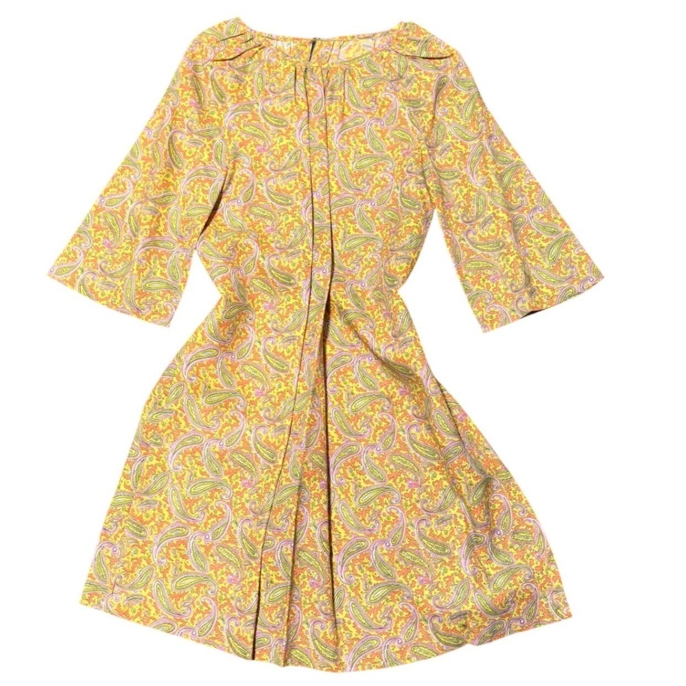 Vintage‎ 70s Paisley Print Dress Yellow Orange Green Pink Mod Style Casual
